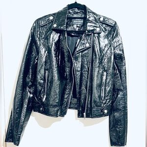 Black Women's Faux Patent Leather Jacket Size M